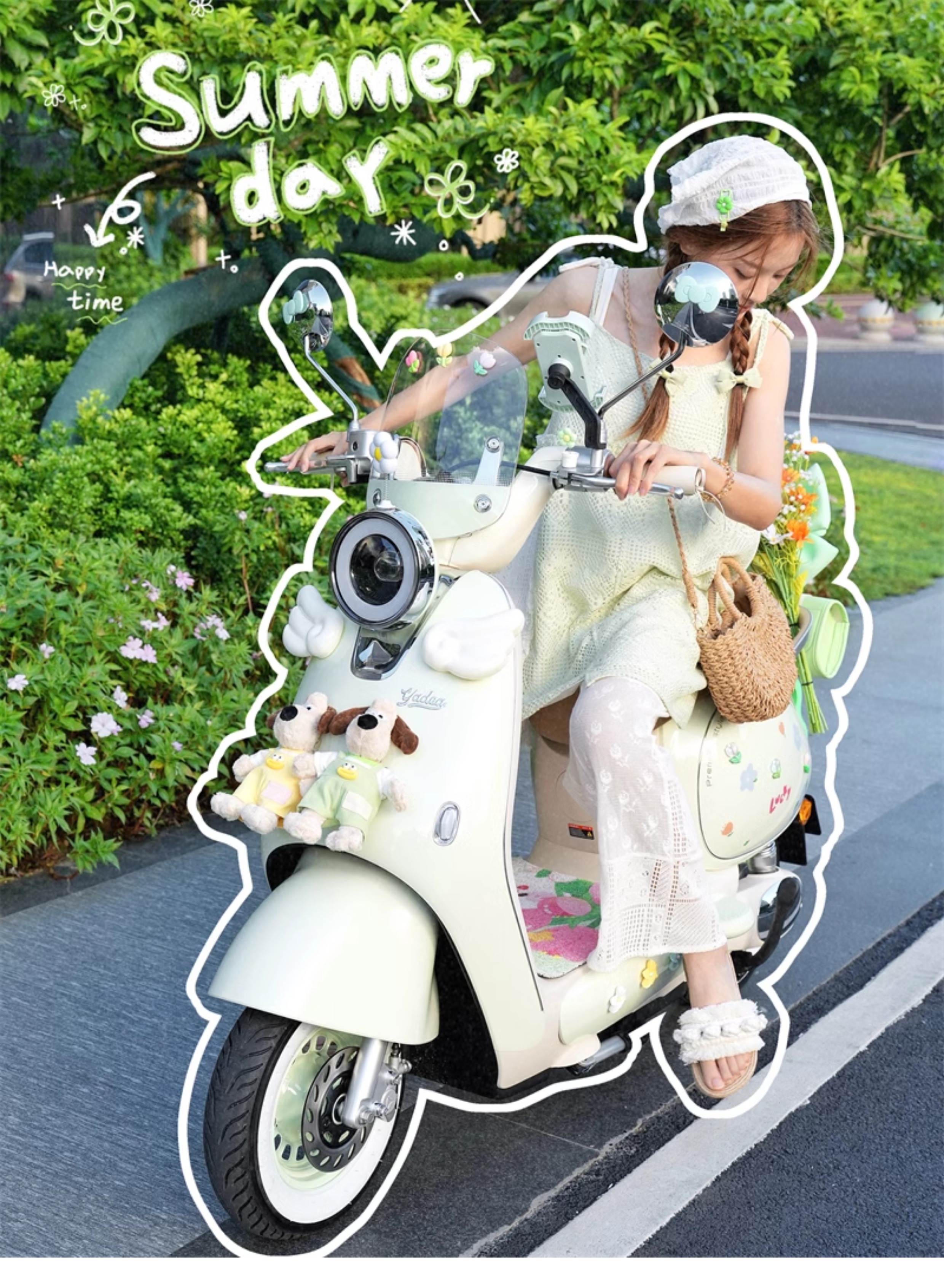 Yadi Q50 Electric Vehicle Decorative Dashboard Stickers, Phone Holder, Foot Mat, Hook, Waterproof Charger, Bag Stickers
