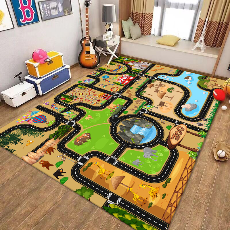 Jogos infantiles estacionamiento alfombra puzzle alfombra sala de estar dibujos animados hogar dormitorio alfombra de rastreo a prueba de ruido anti-caída antideslizante