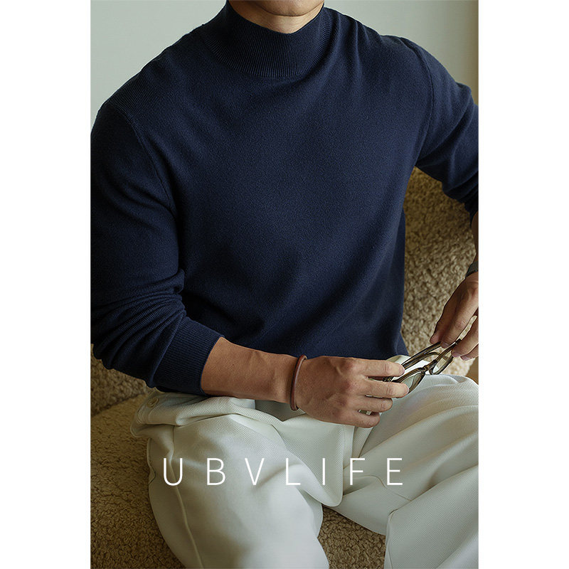 Italian Modal wool-blend 12-gauge semi-high collar knit sweater for men, autumn 2026, warm, skin-friendly, casual sweater.