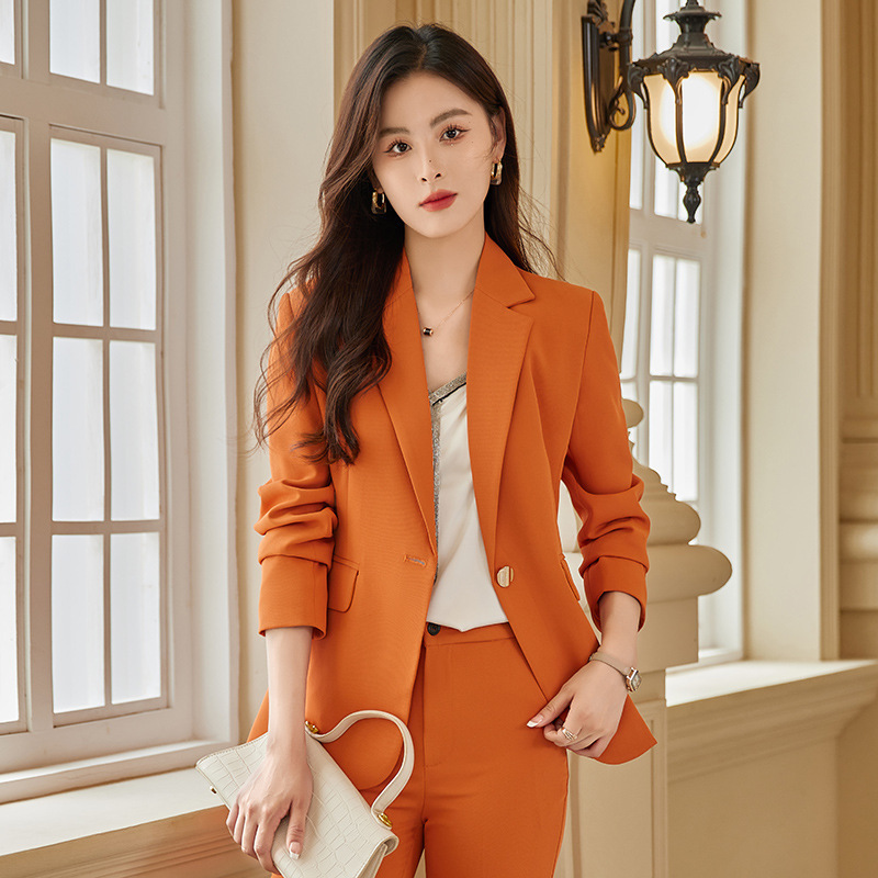 Orange Professional Suit Women's Small 2022 Autumn Long Sleeve Fashion Elegant Goddess Fan Split Suit