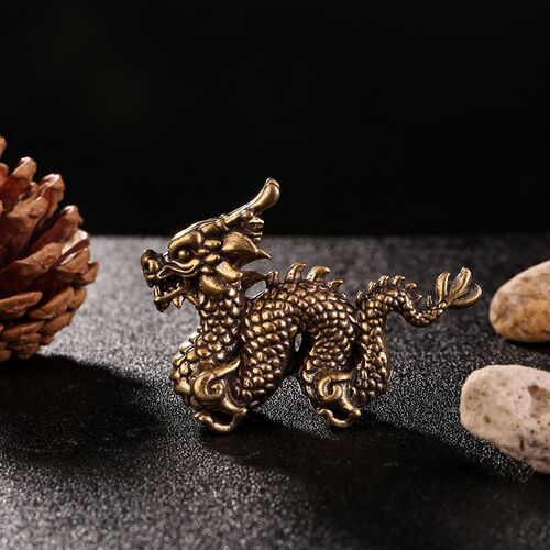 Solid brass zodiac dragon small copper ornaments Chinese dragon copper ornaments dragon pattern writing pressure ruler study crafts
