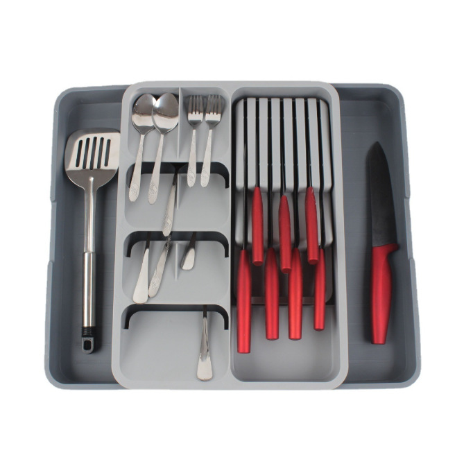 Retráctil cuchillo y tenedor palillos caja de almacenamiento organizador del cajón de la cocina vajilla partición de almacenamiento en rack de almacenamiento