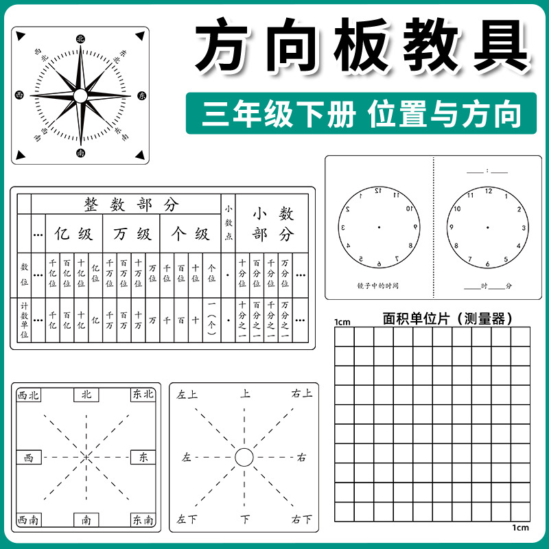 方向板教具位置与方位东南西北上下左右坐标表指南针镜子中的时间