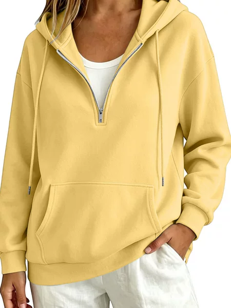 Cross-Border European and American Amazon Women's Sweatshirt Long-Sleeve Loose Casual Hooded Zipper Pocket Warm Drawstring Hoodie
