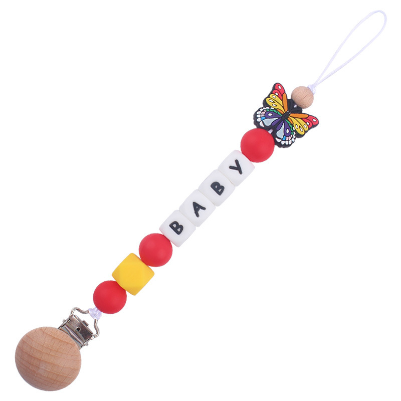 Nuevo bebé de dibujos animados animal mariposa Pavo Real búho mordedor calmante bebé molar pezón anti-gota cadena