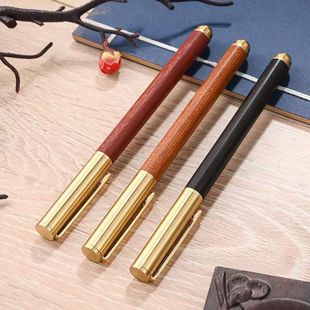 High-End Wooden Neutral Signature Pen with Pen Clip, Business Ball Pen, Office Metal Wood Pen, Retro Logo