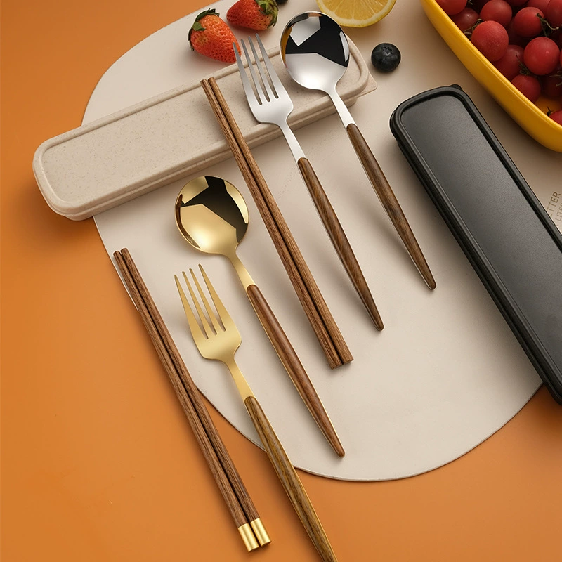 Handheld Stainless Steel Cutlery Set for Elementary Students, 3-Piece Fork Spoon Chopsticks