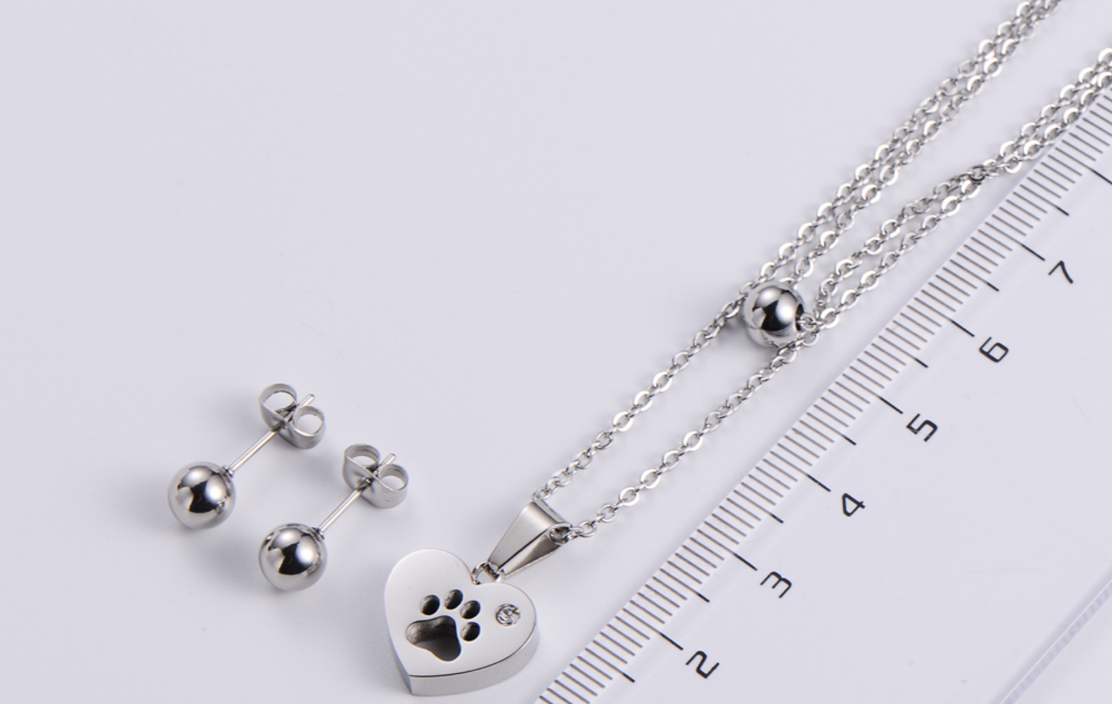 round bead earrings heart shape dog footprint pendant necklace three-piece wholesale Nihaojewelry