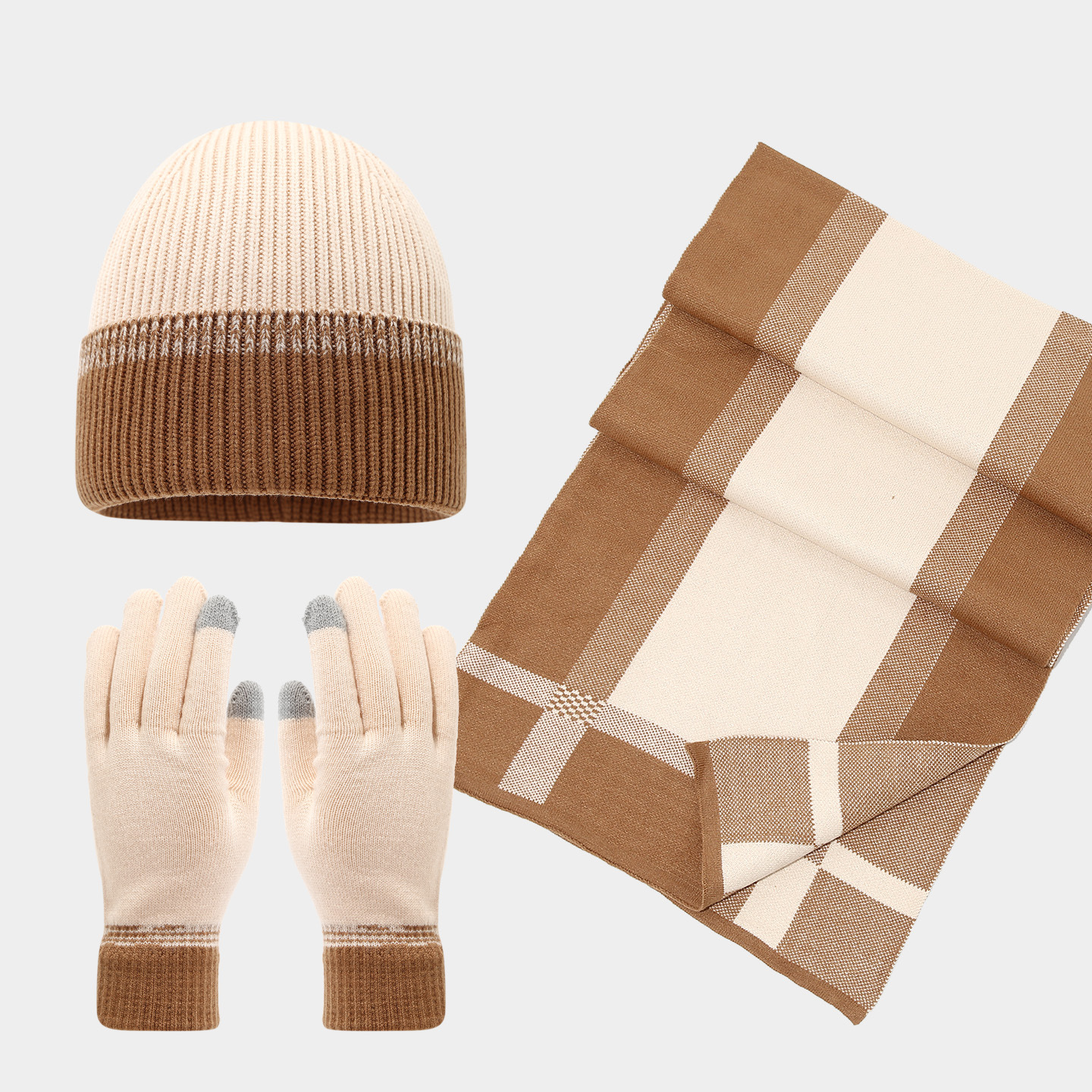 Sombrero bufandas guantes de tres piezas de alta sensación de hombre y mujer para engrosar el nuevo otoño y invierno de costura de moda de abrigo image 9