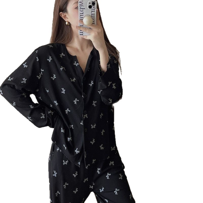 莫代尔睡衣女春秋季新款韩版ins开衫长袖慵懒风家居服套装可外穿|undefined