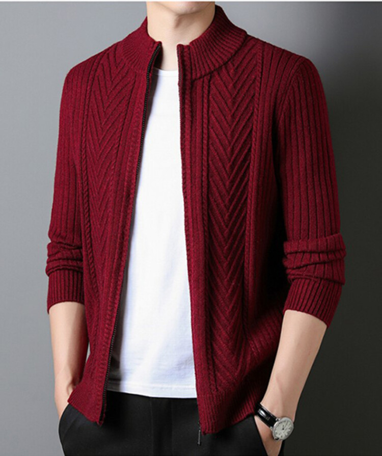 Nuevo suéter cárdigan informal de invierno 2023 para hombre, de manga larga, estilo ejecutivo, con cuello alto, tejido de punto para hombre