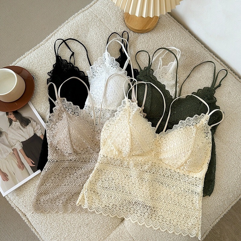 Hot Girl Sexy Lace Double Shoulder Camisole Women's Bra-Free Bra with Breast Pads, Beautiful Back Intimates, Slim Inner Top Hot Girl Sexy Lace Double Shoulder Camisole Women's Bra-Free Bra with Breast Pads, Beautiful Back Intimates, Slim Inner Top