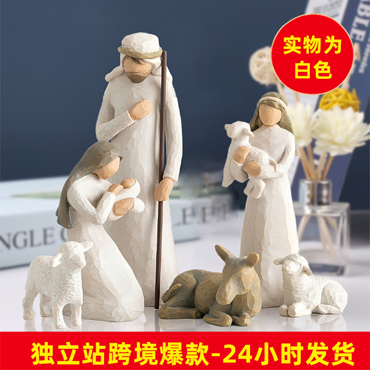 Conjunto decorativo de pesebre navideño de 6 piezas | Artesanía en resina, serie de Jesús, venta especial transfronteriza