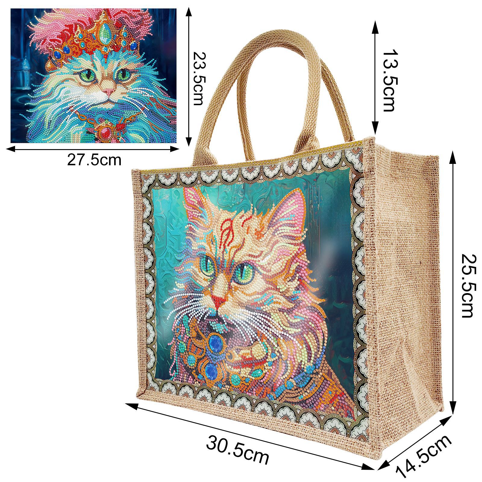 Accesorios para pintura con diamantes, bolsa de lona DIY para pintura con diamantes, bolsa de mano con diseño de animales y paisajes, con placa base reemplazable, un paquete con dos diseños.