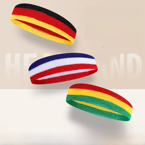 Colorful Sweat-Absorbent Sports Elastic Towel Headband for Basketball and Volleyball, Flag-Themed Warm Hairband for Women