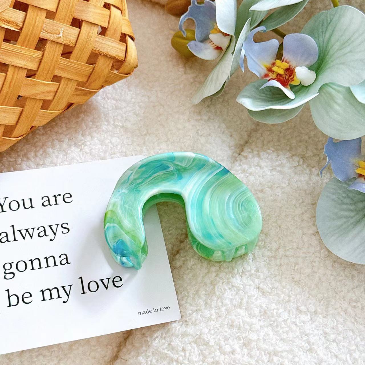 大理石纹韩版小仙女发夹u形抓发抓色母抓夹高级感鲨鱼夹发饰