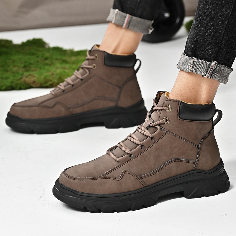 Bottes de travail montantes pour hommes, chaussures de sport en cuir souple pour moto, chaussures à la mode pour hommes_voghion.com