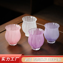 高档水晶玻璃茶杯创意郁金香棱镜品茗杯花瓣主人杯功夫茶具单杯