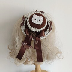 チョコレート熊熊小礼帽かわいい日系ティラミスコーヒー色帽子髪飾りヘアアクセサリーlolita