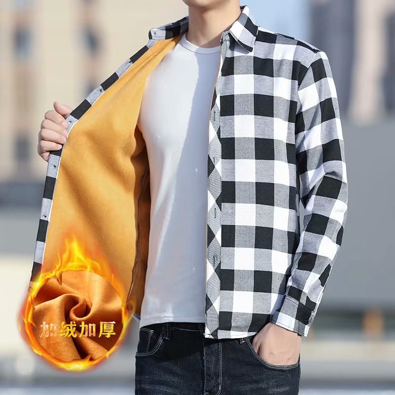 fleece-lined Thickened Shirt Men's Long-sleeved Warm Shirt Men's Winter Students Korean Fashionable Plaid Top Jacket fleece-lined Thickened Shirt Men's Long-sleeved Warm Shirt Men's Winter Students Korean Fashionable Plaid Top Jacket
