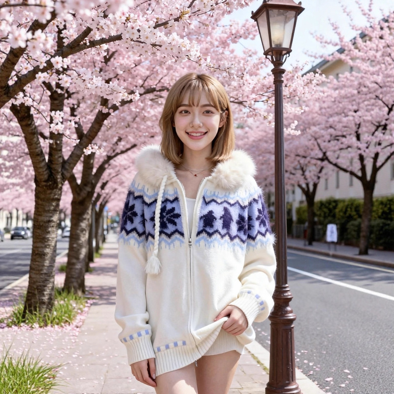 Long-Term In-Stock 2025 Autumn and Winter Tian Xiwei Same Style Jacquard Sweater Jacket for Women with Contrasting Color Zipper Hooded Knit Cardigan