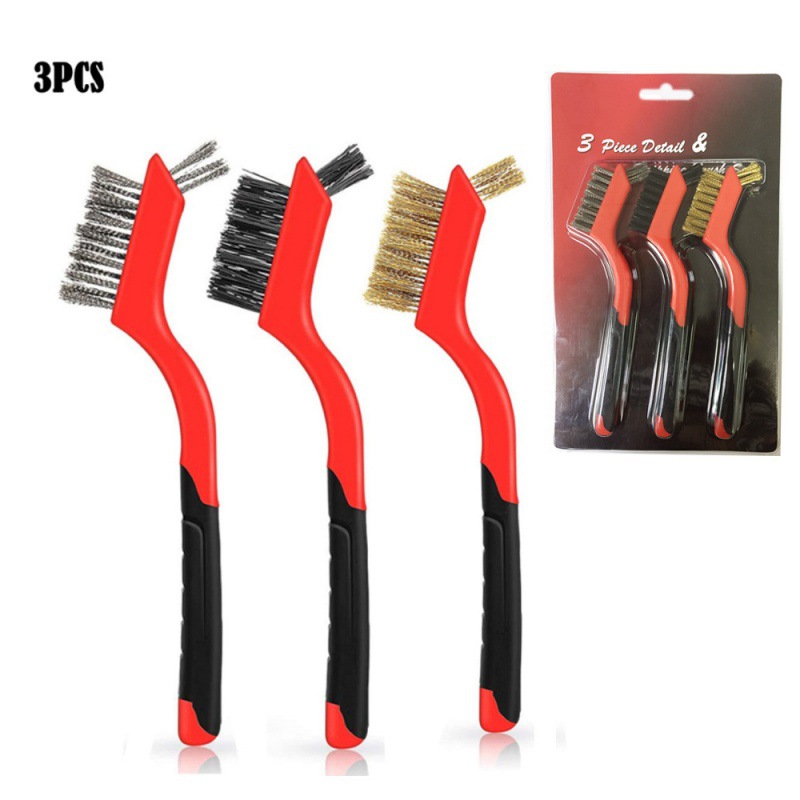 跨境3件套吸塑迷你钢丝清洁刷钢丝刷压接划痕刷黄铜不锈钢和尼龙