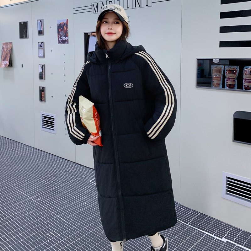 2024 nuevo invierno coreano suelto medio largo plumón chaqueta de algodón mujer gruesa ropa de algodón sobre rodillas ropa de pan