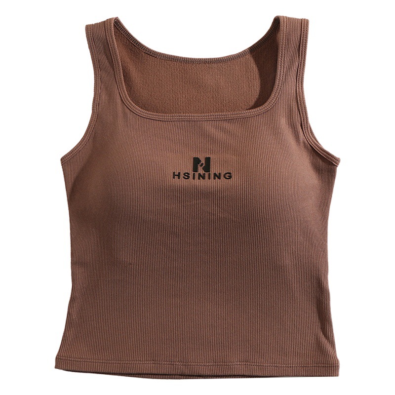 Otoño e invierno chaleco térmico de terciopelo sin costuras taza fija de las mujeres calefacción ropa interior térmica de doble cara cepillado fondo cuadrado cuello superior