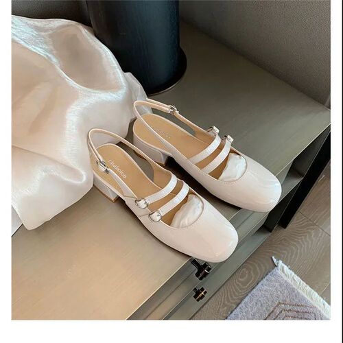French Toe Sandals Women Summer  New Square Head Thick Heel Back Hollow Single Shoes Retro Double Button Mary Jane Sandals 