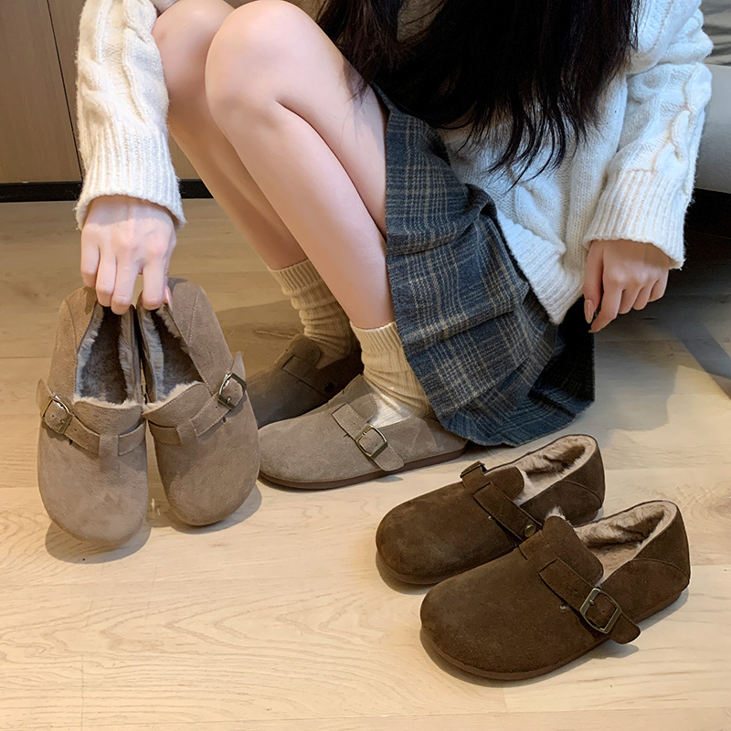 2002-6宽胖脚全包勃肯鞋女棉鞋加宽肥脚雪地靴加绒大码女鞋41-43