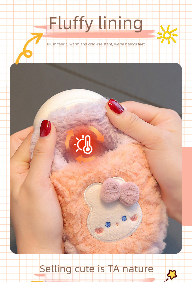 Pantofole invernali per bambini in cotone per ragazzi e ragazze, con tacco a spillo, foderate in pile caldo, fondo spesso, cartoni animati, casa, scarpe in peluche di cotone per bambini_voghion.com