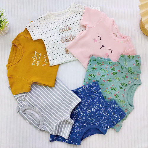 Summer unisex baby onesie for newborns, short-sleeved, pure cotton triangle crawl diaper cover, crawling suit for babies, foreign trade children's clothing