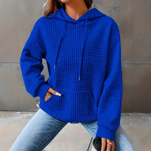 New European and American autumn/winter best-selling solid-color hooded drawstring fashion long-sleeved women's sweatshirt—loose fit