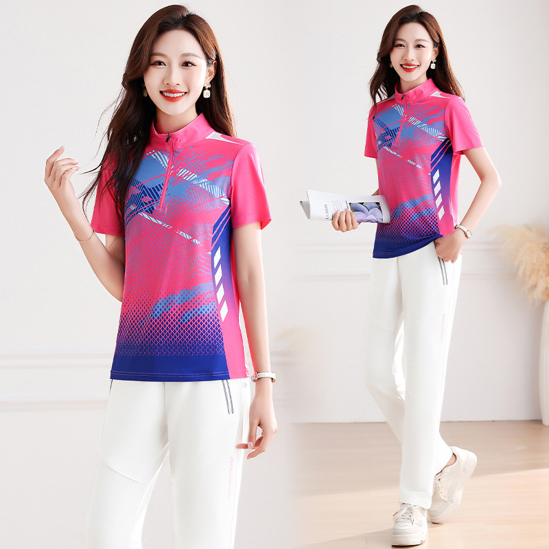 New Quick-Drying Short-Sleeved T-Shirt for Outdoor Women, Printed Slim-Fit Fitness Clothing, Running T-Shirt, Summer Sports and Mountaineering