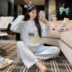 卡通小熊甜美可爱睡衣宽松外穿圆领套头软糯加厚慵懒风女家居服