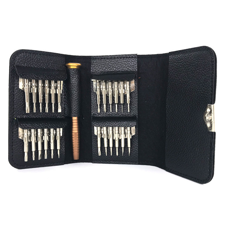 Leather case manual screwdriver 25-in-one portable batch head combination suit mobile phone small home appliance disassembly repair tool