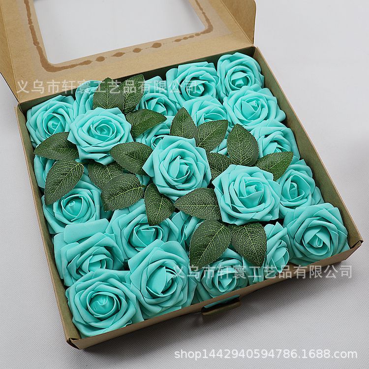 Caja de regalo de flor artificial transfronteriza espuma PE Rosa flor artificial con varilla 25 decoración de la boda regalo del Día de San Valentín