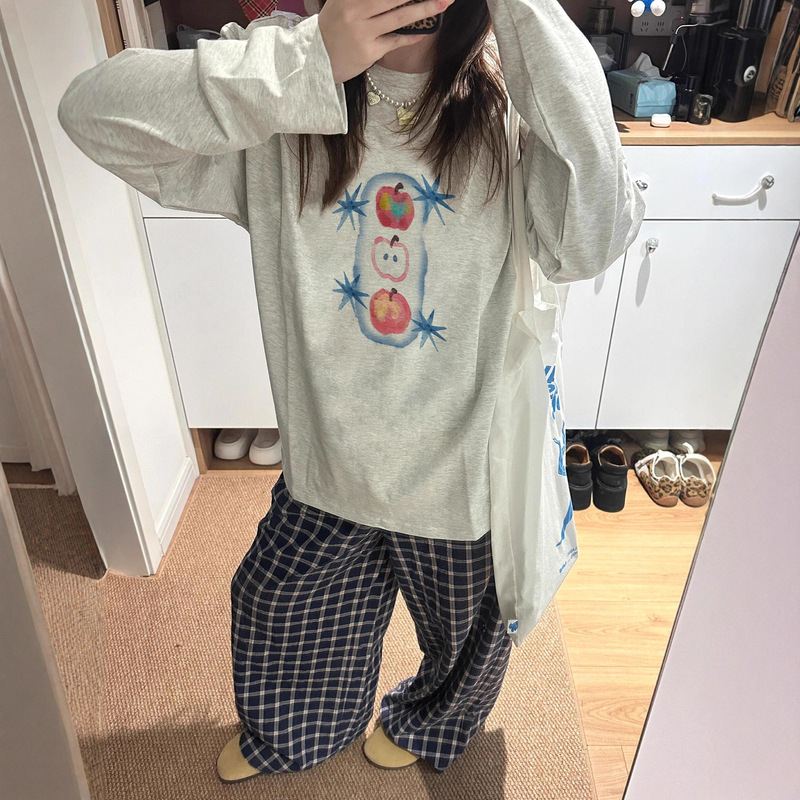 Plus-Size American Retro Trendy Brand Long-Sleeve T-Shirt for Women, Autumn Loose Design with a Unique and Chic Base Top Plus-Size American Retro Trendy Brand Long-Sleeve T-Shirt for Women, Autumn Loose Design with a Unique and Chic Base Top