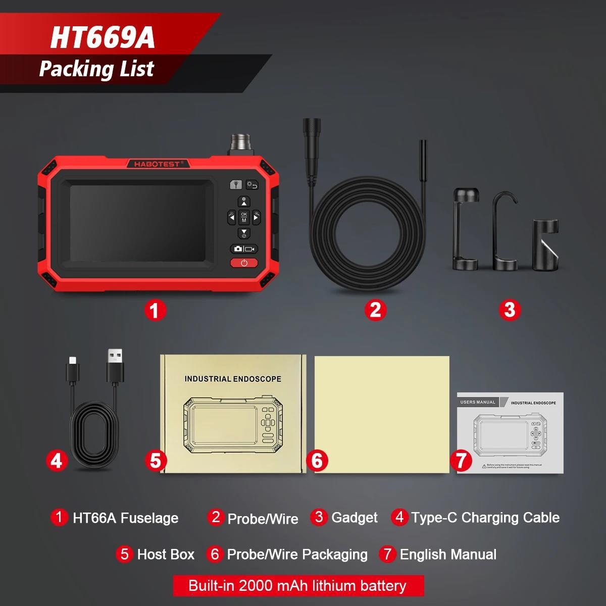 HABOTEST Taşınabilir HD Endüstriyel Borescope 4.3 İnç Ekranlı Boru Oto Onarım Su Geçirmez Kamera