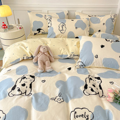 New Pure Cotton Cartoon Four-Piece Set 100% Cotton Pastoral Style Fresh and Clean Four-Piece Set for Student Dormitory Three-Piece Set