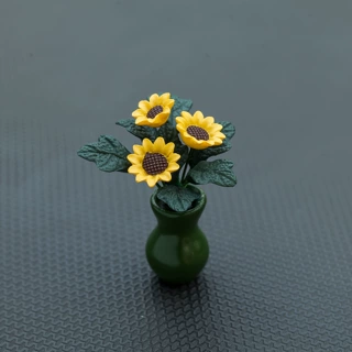 墨绿花瓶向日葵汽车摆件治愈系车载中控台手办车内文艺复古装饰品