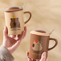 Керамическая кружка с крышкой Cute Capybara Mark, 400 мл, для офиса и дома