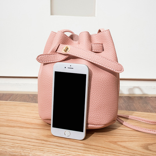  Trendy Korean Mini Bucket Women's Bag Fashionable Casual Lychee Pattern Crossbody Shoulder Bag Foreign Trade Wholesale