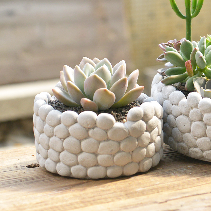 个性仿石头创意花盆多肉植物小盆栽圆型小石子透气花盆工厂批发