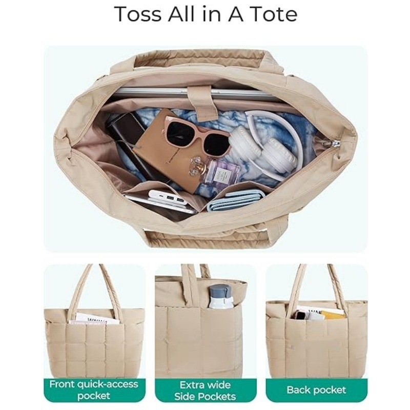 Amazon nuevo bolso tote para mujer bolso expandible bolso de mano esponjoso con cremallera bolso de hombro de viaje