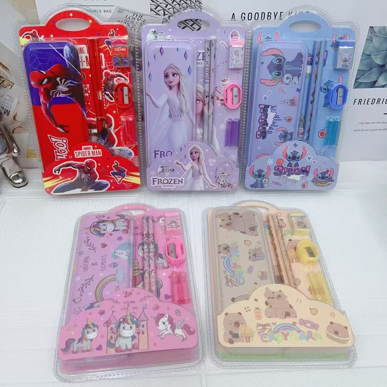 Conjunto de papelería Stitch transfronterizo para niños de alto valor escolar conjunto de lápiz de siete piezas