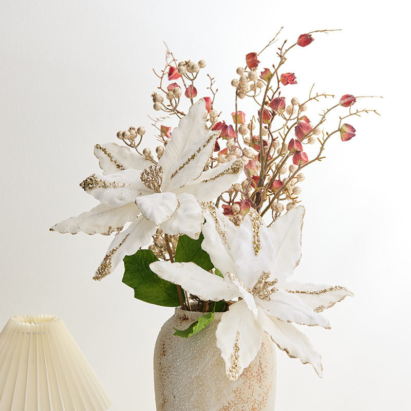 Nuevas flores de Navidad blancas grandes transfronterizas decoraciones de Navidad flores simuladas festivas decoración de flores DIY