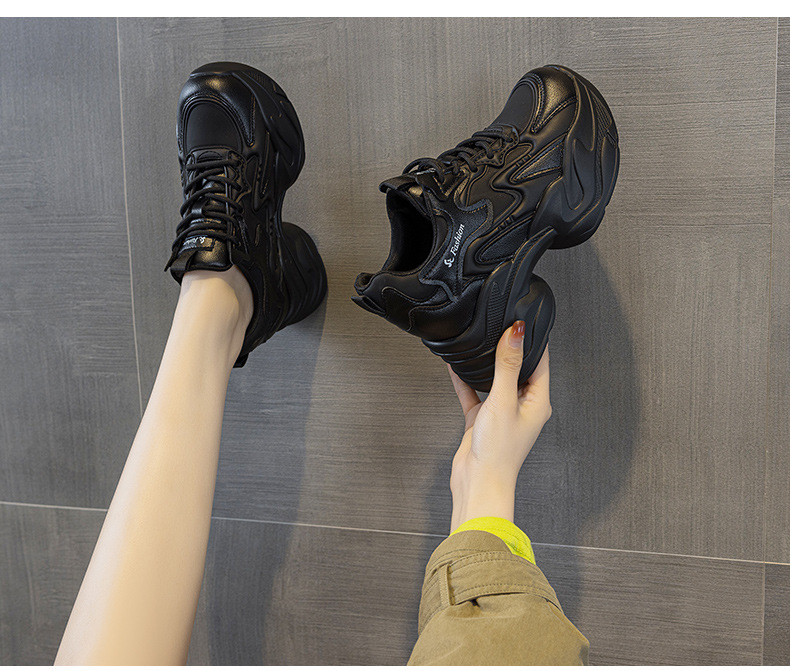 Giày sneaker nữ đế dày tăng chiều cao phong cách thể thao — Đen lót lông 5351-1, Đen lót đơn 5353, Be lót lông 5351-1, Be lót đơn 5351 chi tiết 26