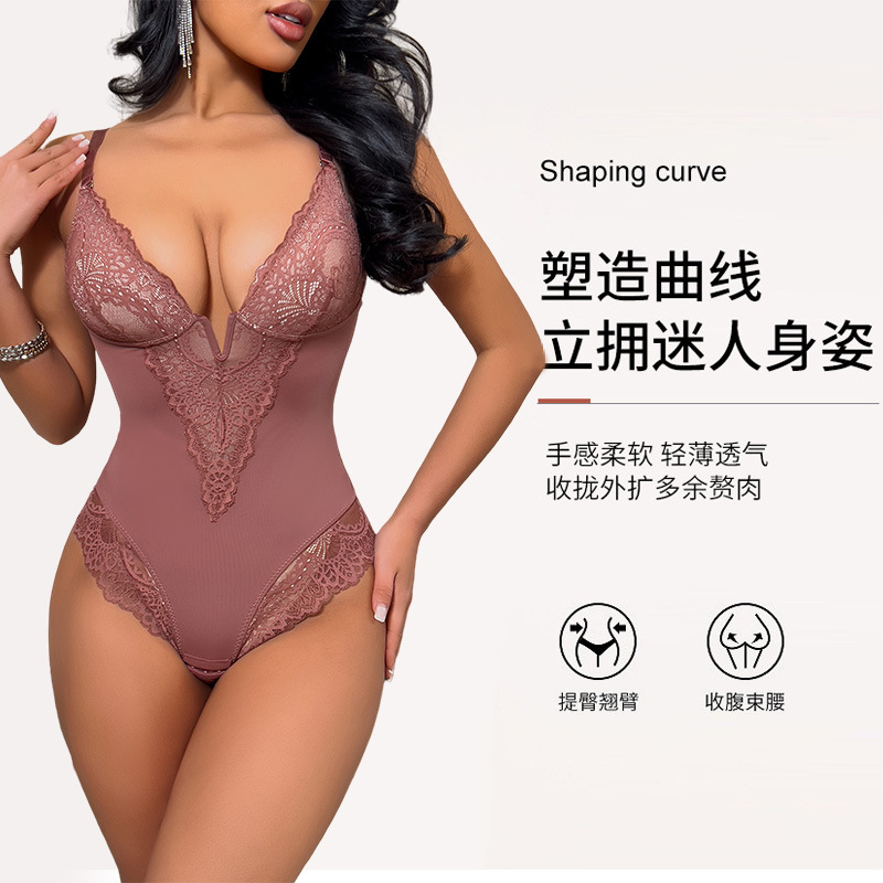 Cross-Border European and American High-Quality One-Piece Body-Shaping Garments, Tummy-Tightening, Butt-Lifting, Body-Shaping, Large-Size Sexy Lace Suspender Underwear