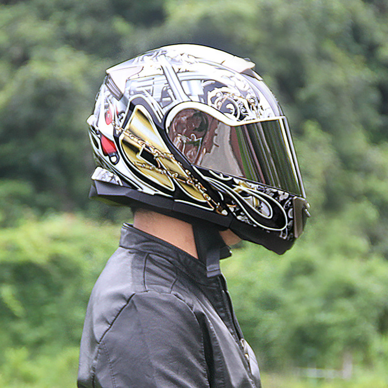 Full Face, Motuoche Motosiklet kaskı (dəbilqə) - black-missile-silver-plated-lens-m